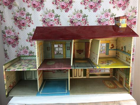 metal doll houses 1940s|vintage tin doll houses 1950.